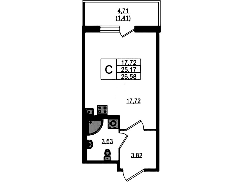 Квартира студия 26.58 м², 10/12 эт., ЖК «UP! Квартал Воронцовский»